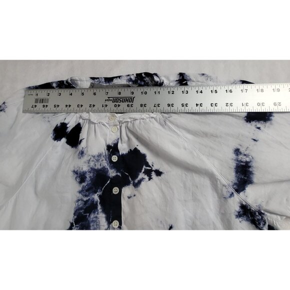 Raquel Allegra Womens Tie-Dye Long Sleeve Button Blouse Blue/White 100% Cotton - Picture 8 of 11